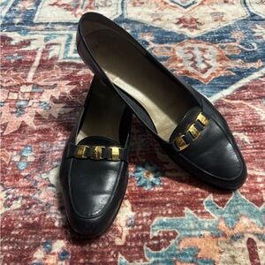 Salvatore Ferragamo Black Loafers with Gold Detail